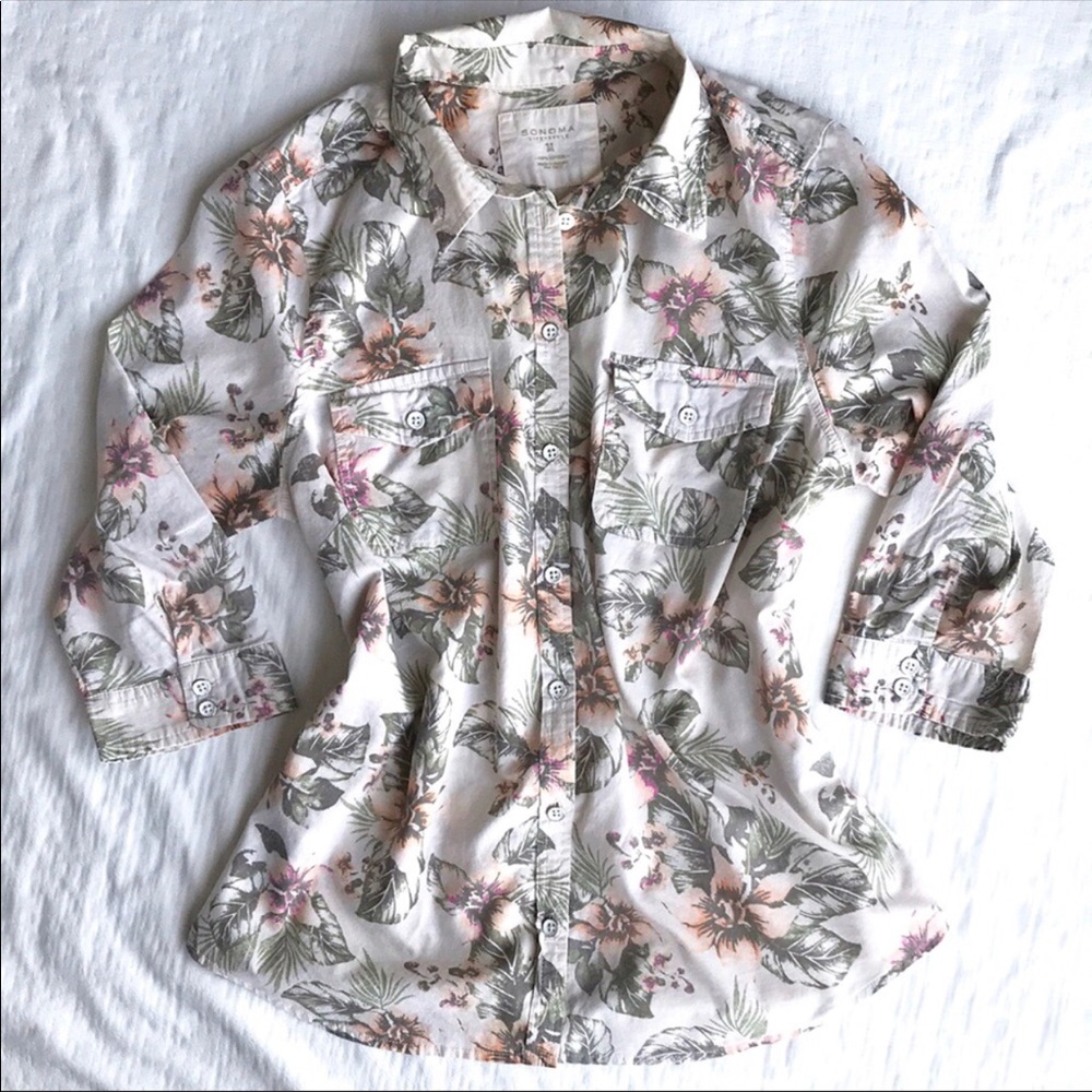 Sonoma Floral, 3/4 sleeve button Down Shirt.
